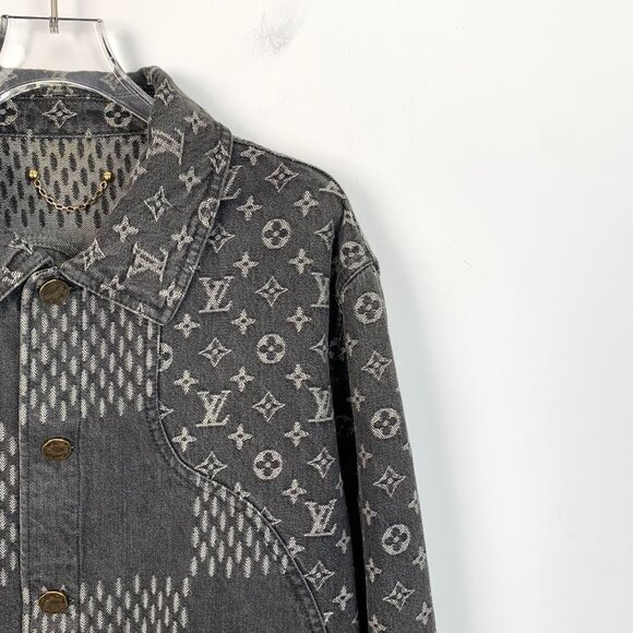 Louis Vuitton Monogram Denim Jacket Black & Grey Cotton Button-Up Mens Outerwear - Picture 3 of 8